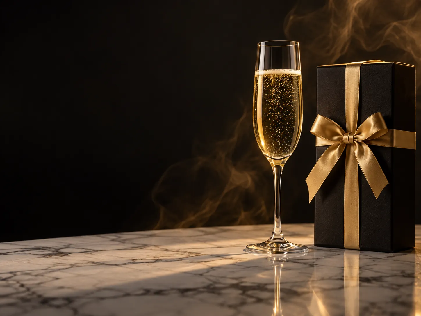 Glasses of champagne catching warm gold light, echoing each unlocked welcome step